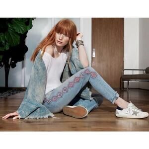 Sandrine Rose Women's Skinny Boyfriend Embroidered Jeans Distressed Size 23